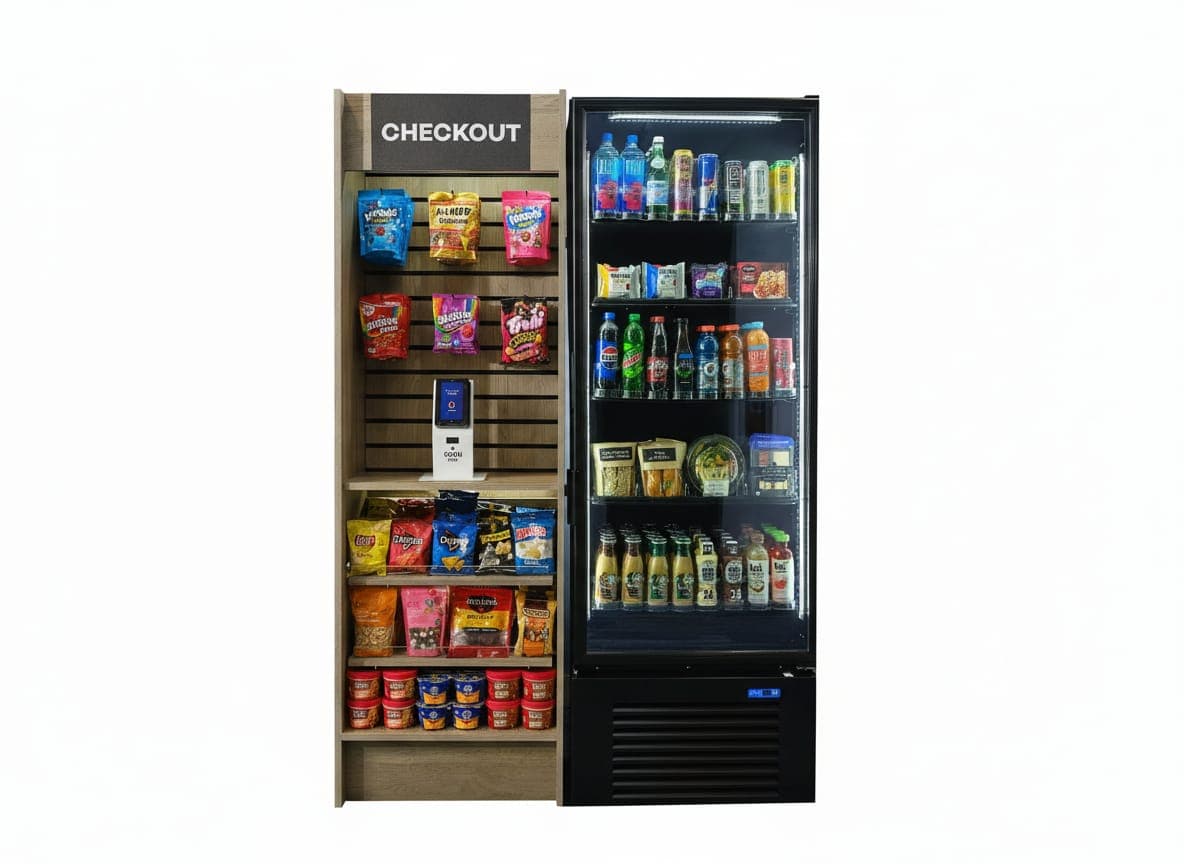 Smart cooler and snack display with checkout terminal